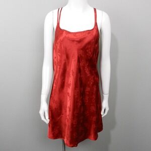 Vintage 90s Victoria's Secret Mini Slip‎ Dress Chemise Size L Red Floral Satin